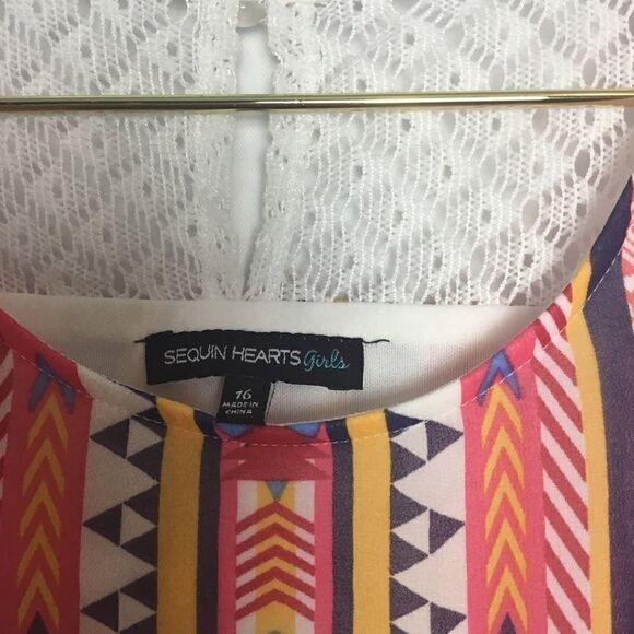 Sequin Hearts Orange Fringe Tribal Print  Dress - Picture 4 of 6